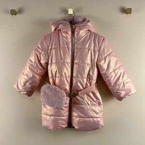 Le Chic Metallic Pink Puffy Coat with Belt Bag
